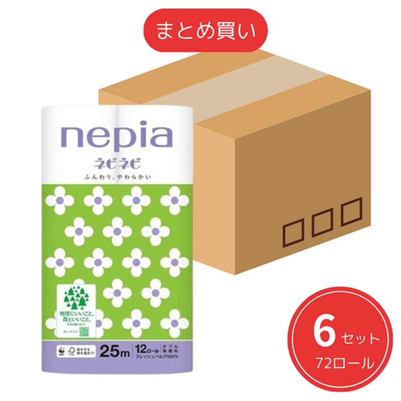 【まとめ買い】ネピア ネピネピ トイレットロール(12ロール ダブル25m) x6個セット 12ロール x6