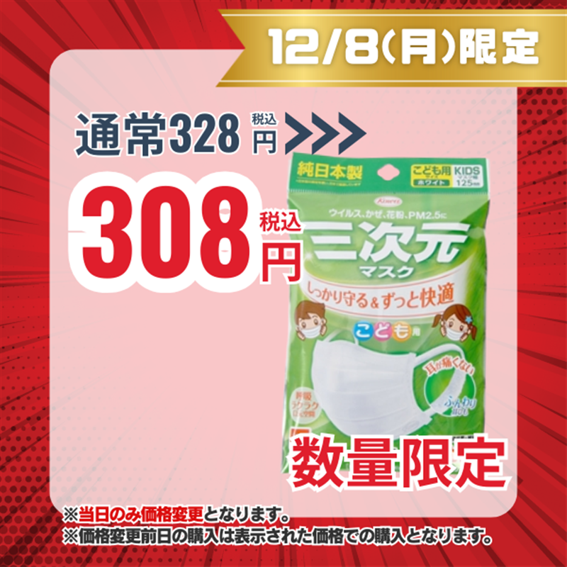 三次元マスク　こども用サイズ　ホワイト　5枚入 ホワイト こども用