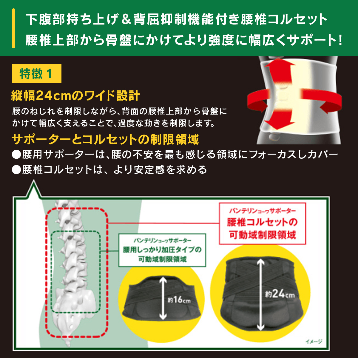 【限定販売】バンテリンコーワサポーター 腰椎コルセット ブラック M