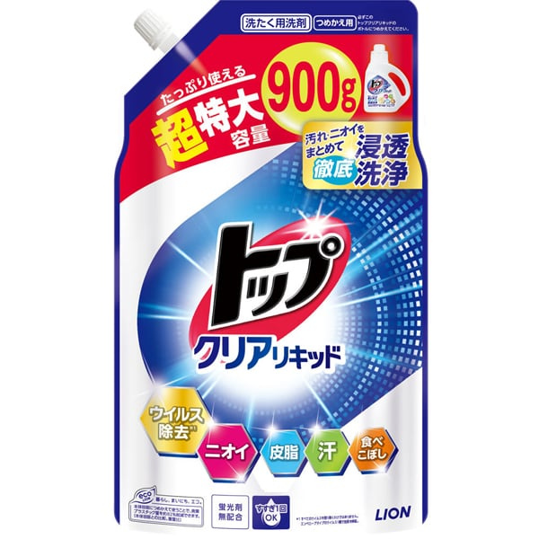 ライオン LION トップ クリアリキッド つめかえ用 900g[洗濯用液体洗剤] 900g