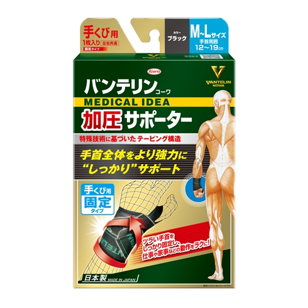 バンテリンコーワ加圧サポーター　手くび用 ブラック M－L