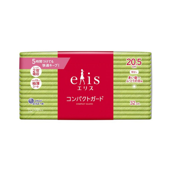 エリス elis コンパクトガード 多い昼～ふつうの日用 羽なし 20.5cm 32枚 [生理用ナプキン]