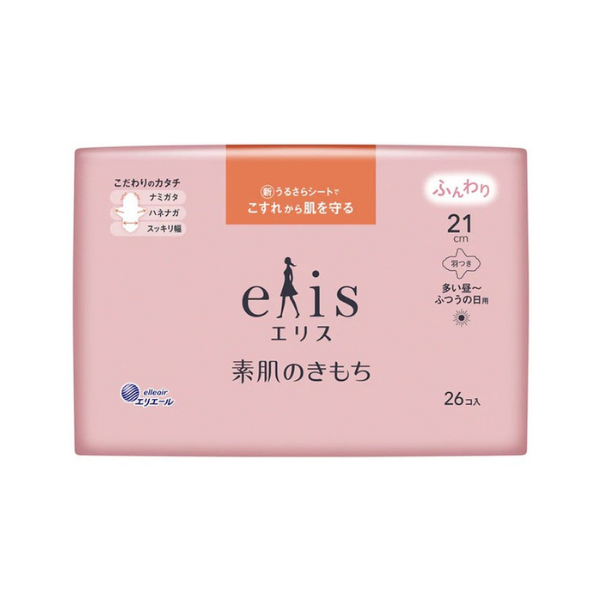 エリス elis 素肌のきもち 多い昼～ふつうの日用 羽つき 21cm 26枚 [生理用ナプキン]