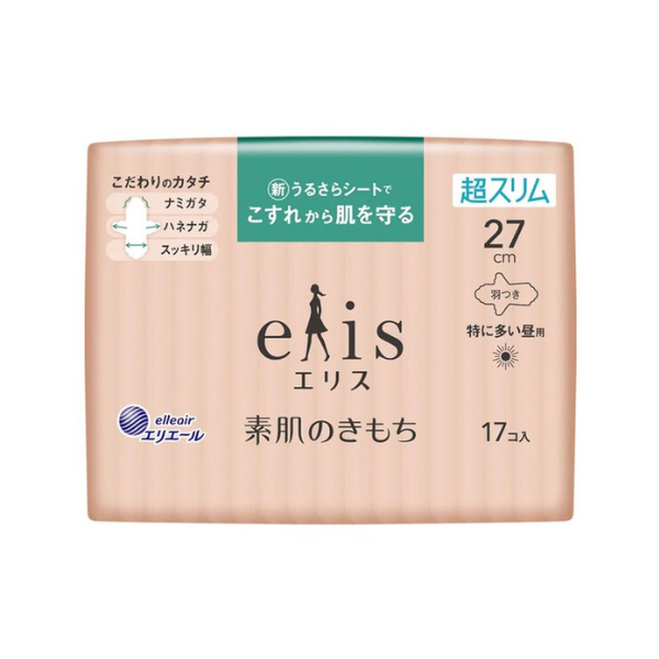 エリス elis 素肌のきもち 超スリム 特に多い昼用 羽つき 27cm 17枚 [生理用ナプキン]