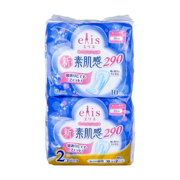 エリス elis 新・素肌感 多い日の夜用 羽なし 29cm 10枚 x2パック [生理用ナプキン]