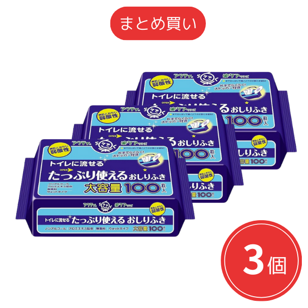 【まとめ買い】アクティ トイレに流せる たっぷり使えるおしりふき 100枚 x3個セット