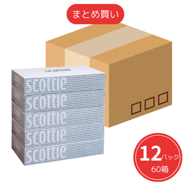 【まとめ買い】スコッティ ティシュー 200組×5箱パック [ボックスティッシュ] x12個セット