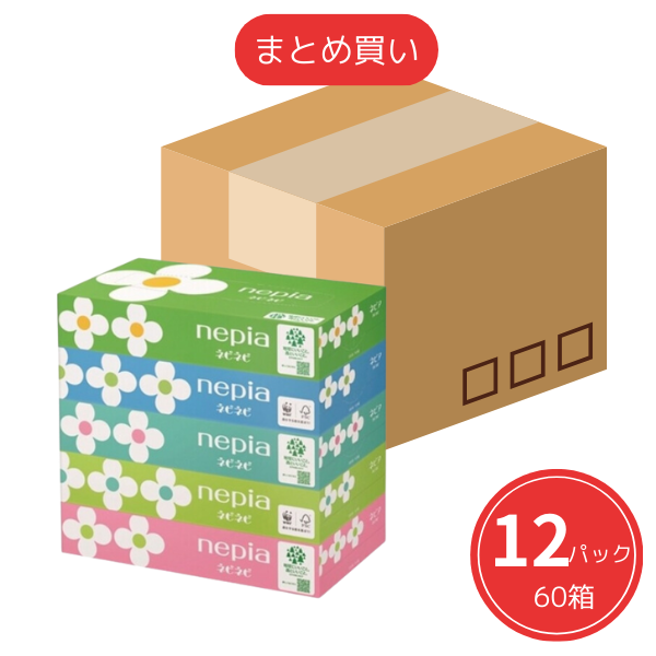 【まとめ買い】ネピア ネピネピ ティッシュ 150組×5個 x12セット