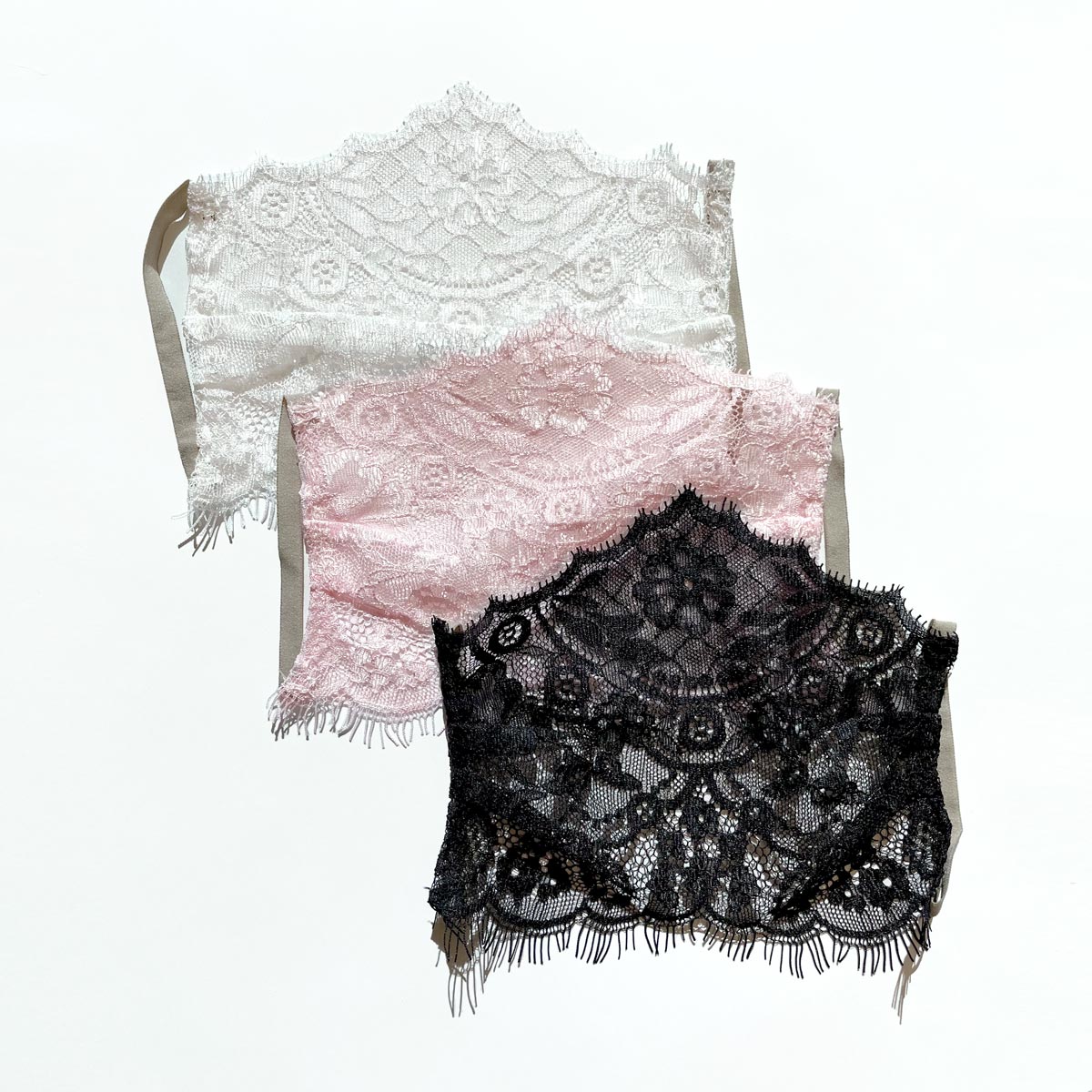 レース仕立てマスクカバー　総レースタイプ　フラワーベイル柄