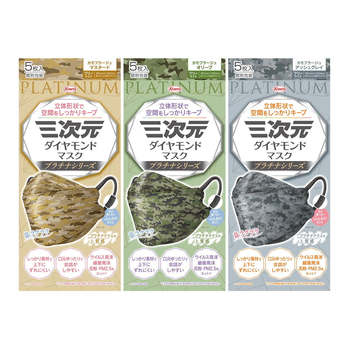 三次元ダイヤモンドマスク　プラチナシリーズ　カモフラージュ　５枚入