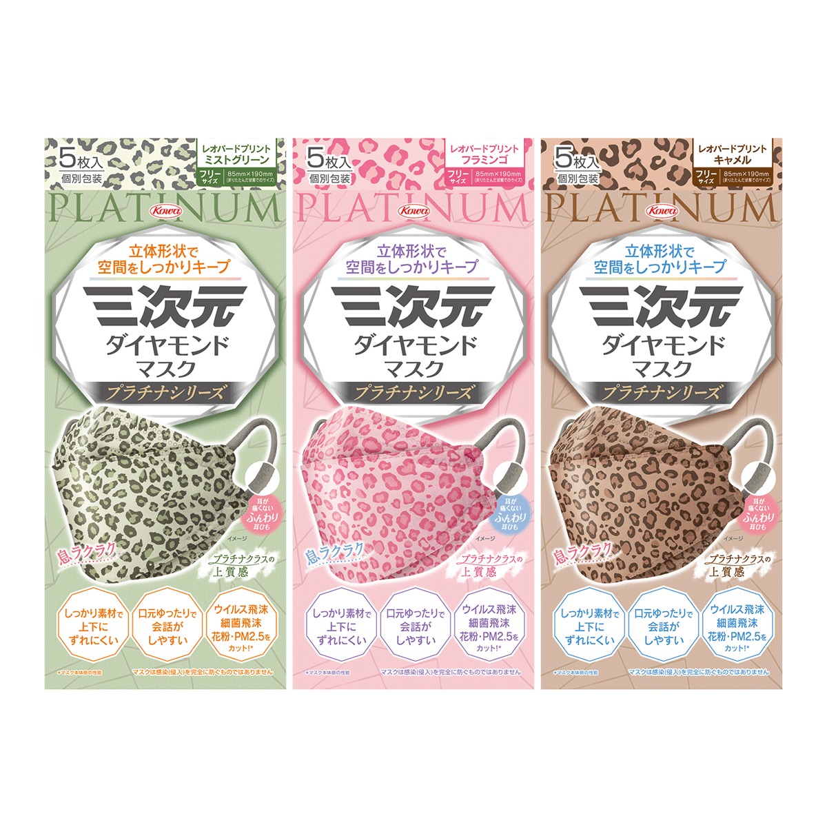三次元ダイヤモンドマスク　プラチナシリーズ　レオパード　５枚入