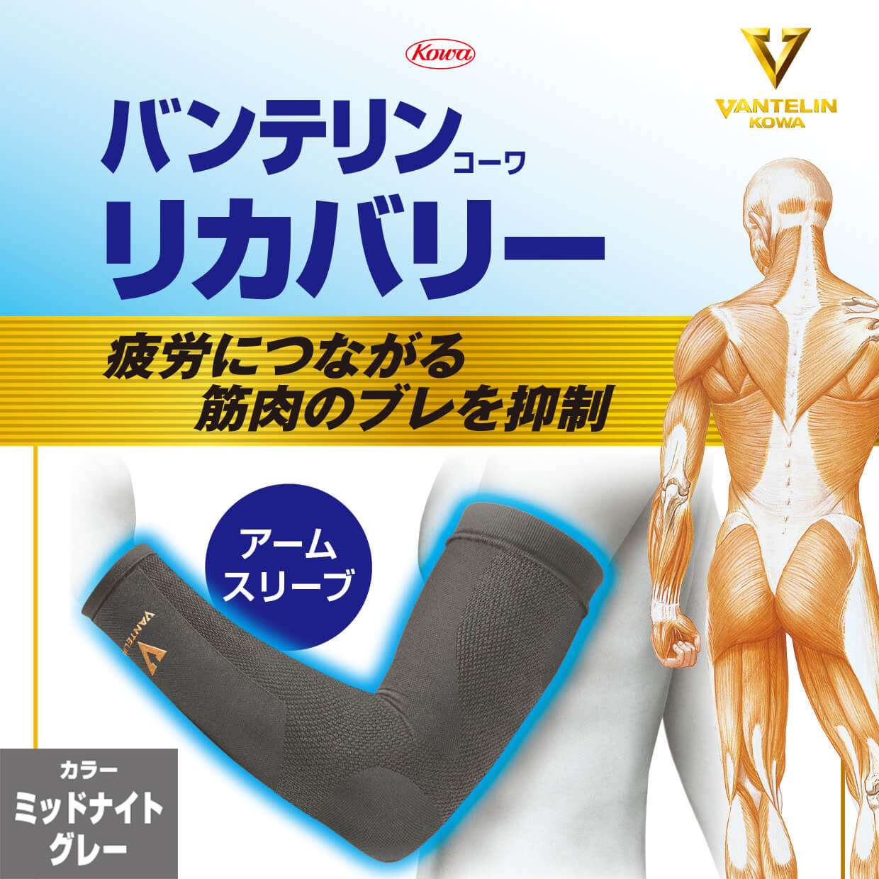 バンテリンコーワリカバリー　アームスリーブ　ミッドナイトグレー　左右共通２枚入り